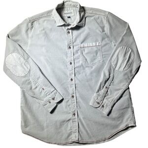 32 Bar Blues Shirt Men's Large  Cotton Velvet‎ Felt Button Down White Elbow Pads